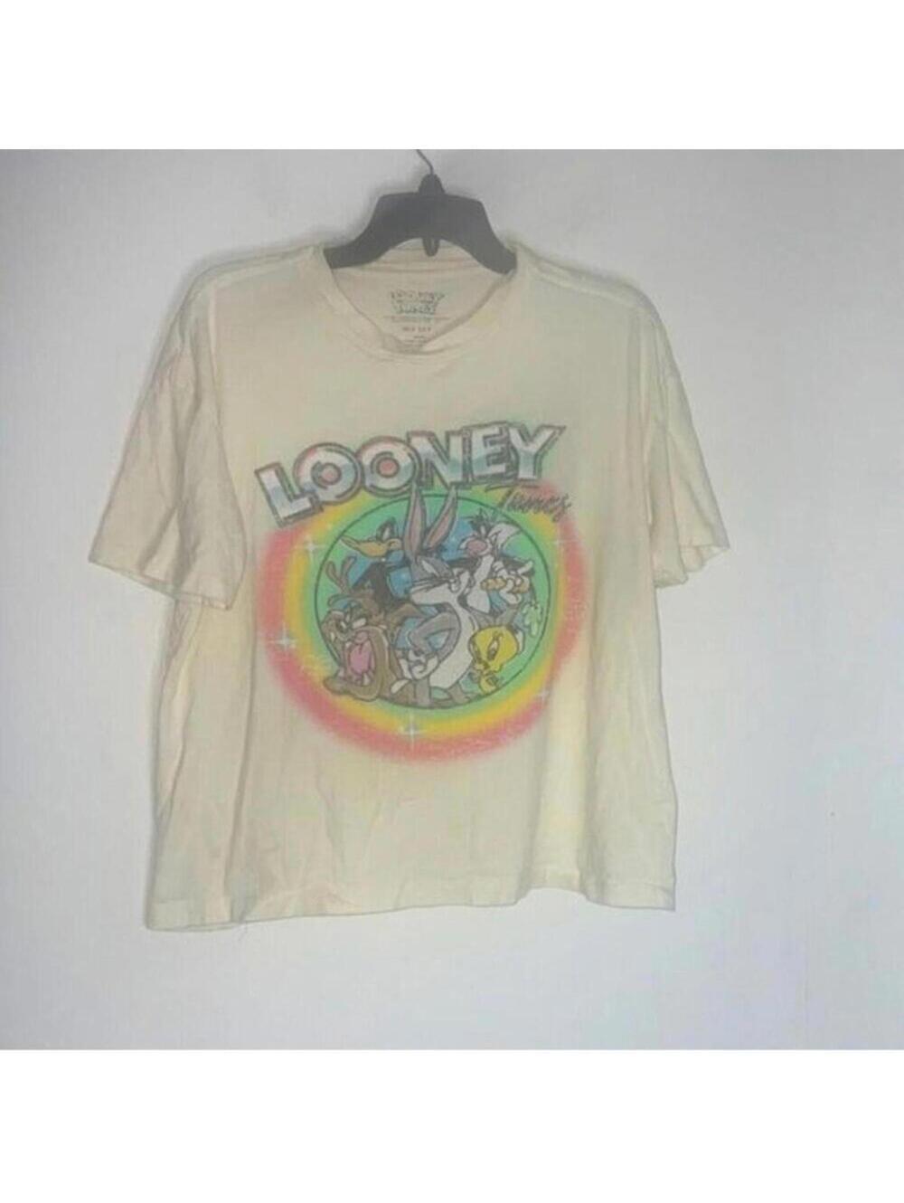 Faded yellow looney tunes rainbow graphic shirt top FLAWS